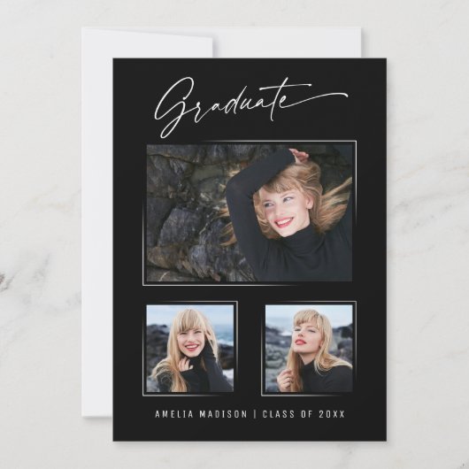 Moderne Calligrafie inkt Script 3 Foto Afstuderen Aankondiging (Voorkant)