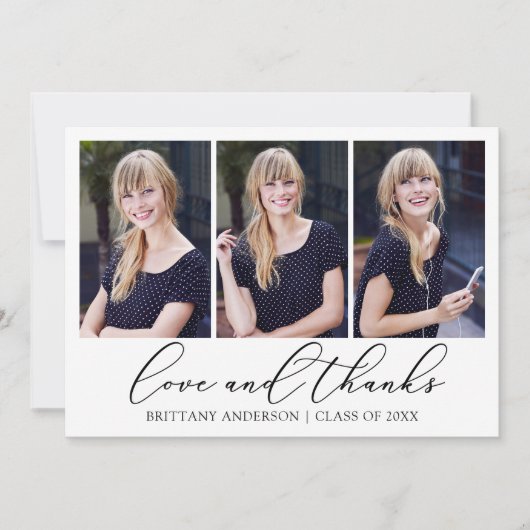 Moderne Calligrafie inkt Script 3 Foto Afstuderen Bedankkaart (Voorkant)
