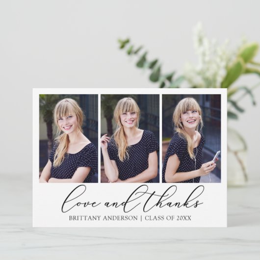 Moderne Calligrafie inkt Script 3 Foto Afstuderen Bedankkaart (Staand voorkant)