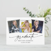 Moderne Calligrafie inkt Script 3 Foto's Afstudere Aankondiging (Staand voorkant)