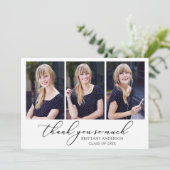 Moderne Calligrafie inkt Script 3 Foto's Afstudere Bedankkaart (Staand voorkant)