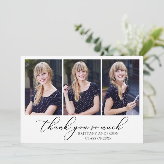 Moderne Calligrafie inkt Script 3 Foto's Afstudere Bedankkaart (Staand voorkant)