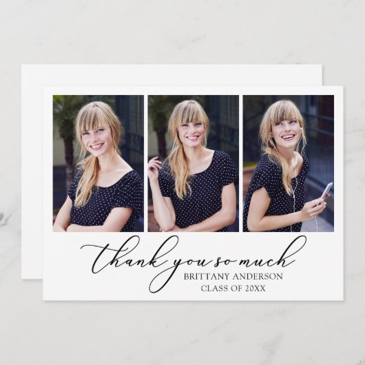 Moderne Calligrafie inkt Script 3 Foto's Afstudere Bedankkaart (Voorkant / Achterkant)
