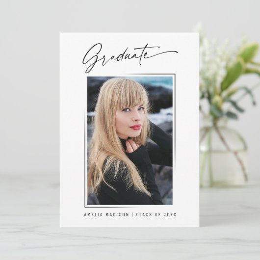 Moderne Calligrafie inkt Script 4 Foto Afstudeerde Aankondiging (Staand voorkant)