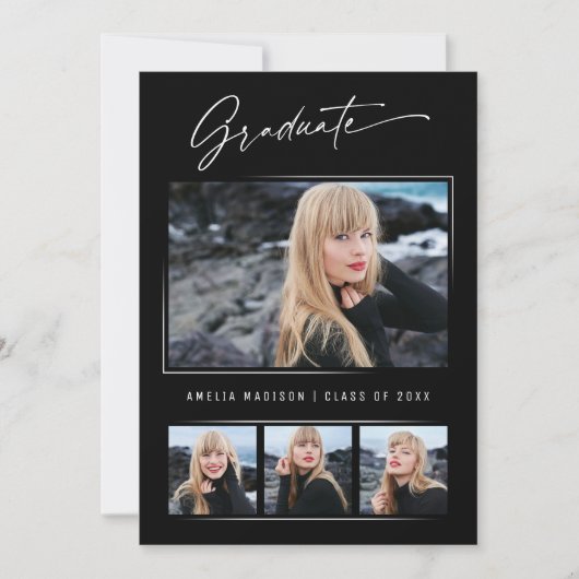 Moderne Calligrafie inkt Script 4 Foto Afstuderen Aankondiging (Voorkant)