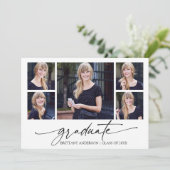 Moderne Calligrafie inkt Script 5 Foto Afstuderen Aankondiging (Staand voorkant)