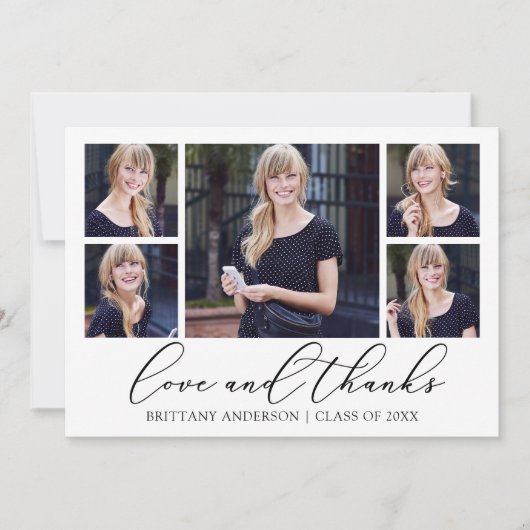 Moderne Calligrafie inkt Script 5 Foto Afstuderen Bedankkaart (Voorkant)