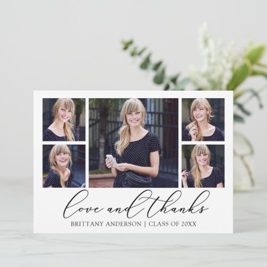 Moderne Calligrafie inkt Script 5 Foto Afstuderen Bedankkaart (Staand voorkant)