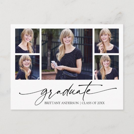 Moderne Calligrafie inkt Script 5 Foto Afstuderen Briefkaart (Voorkant)