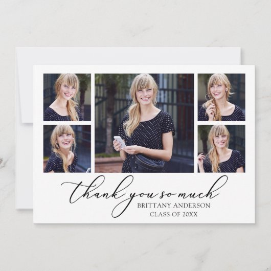 Moderne Calligrafie inkt Script 5 Foto's Afstudere Bedankkaart (Voorkant)