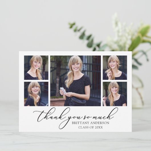 Moderne Calligrafie inkt Script 5 Foto's Afstudere Bedankkaart (Staand voorkant)