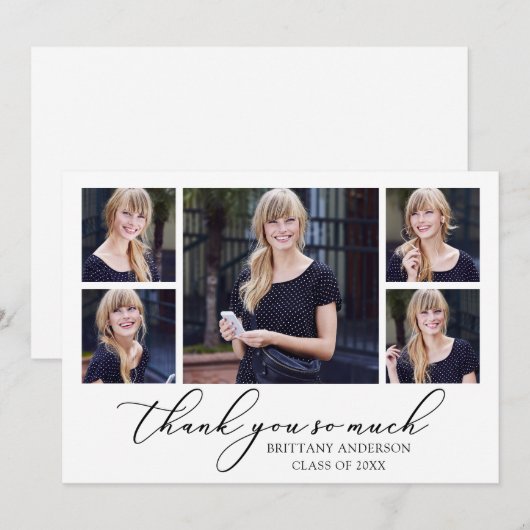 Moderne Calligrafie inkt Script 5 Foto's Afstudere Bedankkaart (Voorkant / Achterkant)