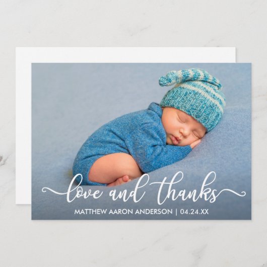 Moderne Calligrafie-liefde en Bedankt-Baby Bedankkaart (Voorkant / Achterkant)