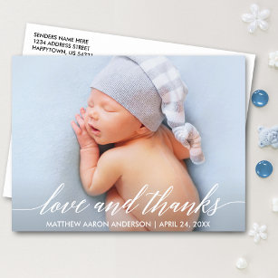 Moderne Calligrafie Liefde en Bedankt Baby Foto Briefkaart