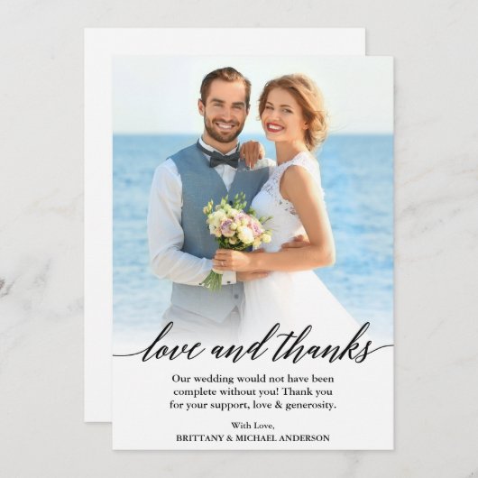 Moderne Calligrafie-liefde en Bedankt-bruiloft fot Bedankkaart (Voorkant / Achterkant)