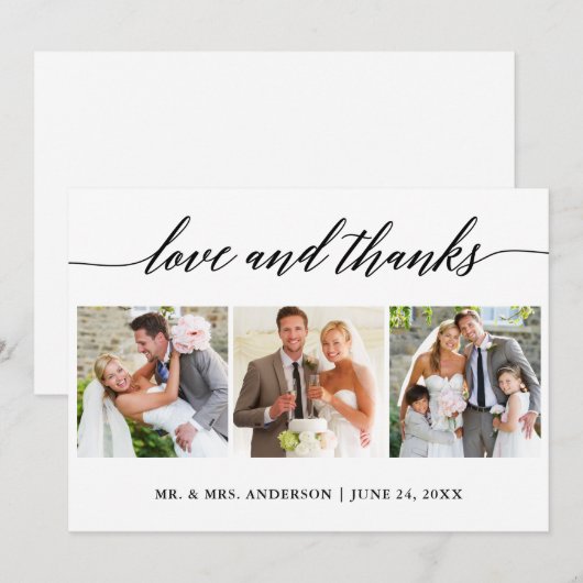 Moderne Calligrafie Liefde en Bedankt Wedding 3 Fo (Voorkant / Achterkant)