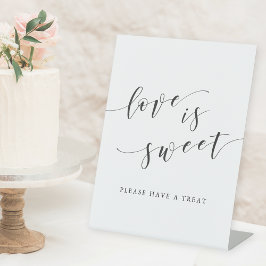 Moderne Calligrafie Love is Sweet Wedding Table Reclamebord Met Voetstuk