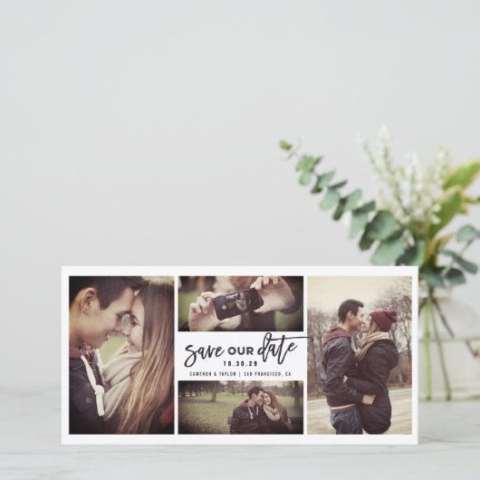 Moderne Calligrafie met Brush Script 4 Meerdere Fo Save The Date (Staand voorkant)