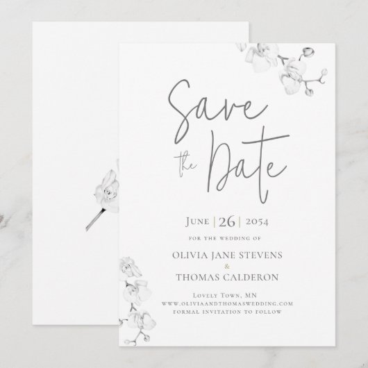 Moderne Calligrafie Orchids Wedding Save the Date Kaart (Voorkant / Achterkant)