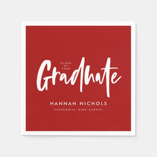 Moderne Calligrafie Red Graduation Party Servet (Voorkant)
