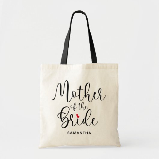 Moderne Calligrafie Red Heart Moeder van de Bride Tote Bag (Voorkant)