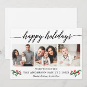 Moderne Calligrafie Red Holly 3 Foto Feestdagenkaart (Voorkant / Achterkant)