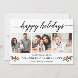 Moderne Calligrafie Red Holly 3 Foto Feestdagenkaart