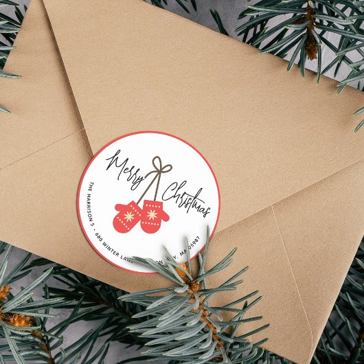 Moderne Calligrafie Red Mittens Return-adres Ronde Sticker