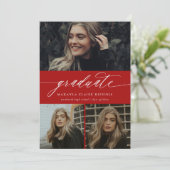 Moderne Calligrafie Red Three Photo Afstuderen Kaart (Staand voorkant)