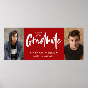 Moderne Calligrafie Red Two Photo Afstuderen Poste Poster