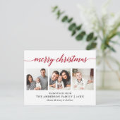 Moderne Calligrafie Rode kerst 3 Foto Briefkaart (Staand voorkant)