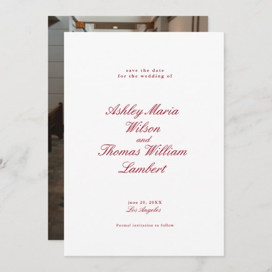 Moderne Calligrafie Rood huwelijk sparen de Datum Kaart (Voorkant / Achterkant)