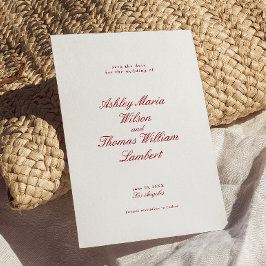 Moderne Calligrafie Rood huwelijk sparen de Datum Kaart