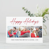 Moderne Calligrafie Rood inkt 3 Fotopaar Feestdagenkaart (Staand voorkant)