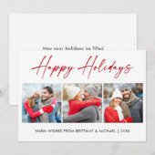 Moderne Calligrafie Rood inkt 3 Fotopaar Feestdagenkaart (Voorkant / Achterkant)