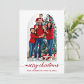 Moderne Calligrafie Rood kerstfeest met fotografie Feestdagenkaart (Staand voorkant)