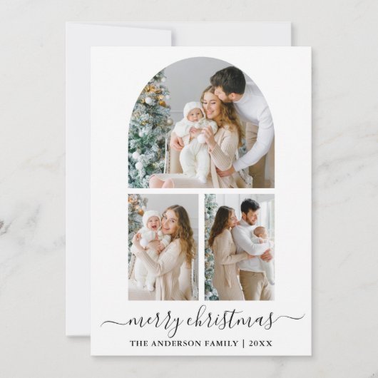 Moderne Calligrafie script 3 Kerstmis foto Feestdagenkaart (Voorkant)