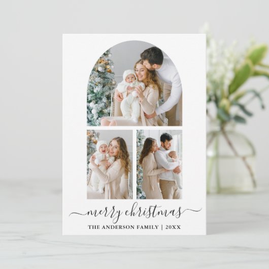 Moderne Calligrafie script 3 Kerstmis foto Feestdagenkaart (Staand voorkant)