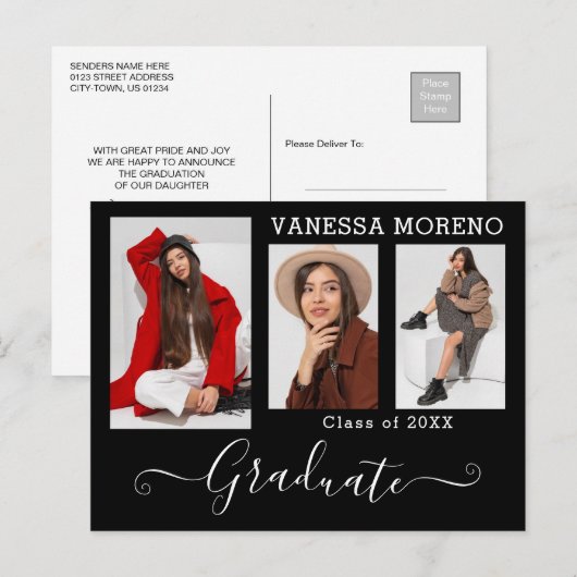 Moderne Calligrafie Script 3 Photo BxW Afstuderen Briefkaart (Voorkant / Achterkant)