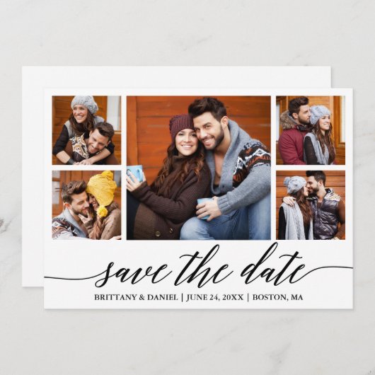 Moderne Calligrafie Script 5 Foto Save The Date (Voorkant / Achterkant)