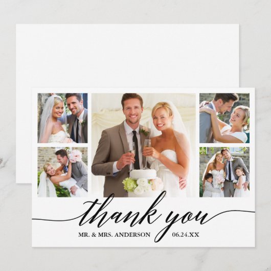 Moderne Calligrafie Script 5 Fotohuwelijk Bedankkaart (Voorkant / Achterkant)