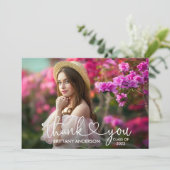 Moderne Calligrafie-script Afstuderen foto Bedankkaart (Staand voorkant)