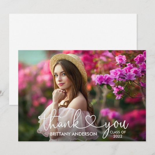 Moderne Calligrafie-script Afstuderen foto Bedankkaart (Voorkant / Achterkant)