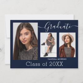 Moderne Calligrafie Script Blue 3 Photo Afstuderen Aankondiging