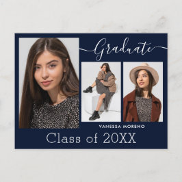 Moderne Calligrafie Script Blue 3 Photo Afstuderen Briefkaart