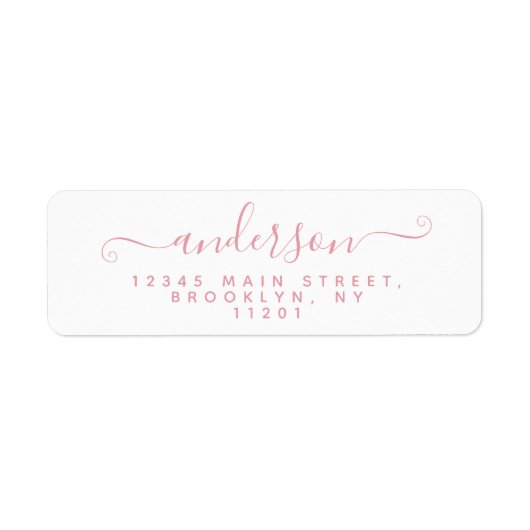 Moderne Calligrafie Script Blush Pink Achternaam Etiket (Voorkant)