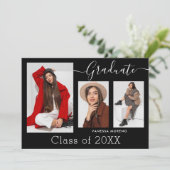 Moderne Calligrafie Script BxW 3 Foto Afstuderen Aankondiging (Staand voorkant)