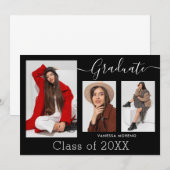 Moderne Calligrafie Script BxW 3 Foto Afstuderen Aankondiging (Voorkant / Achterkant)