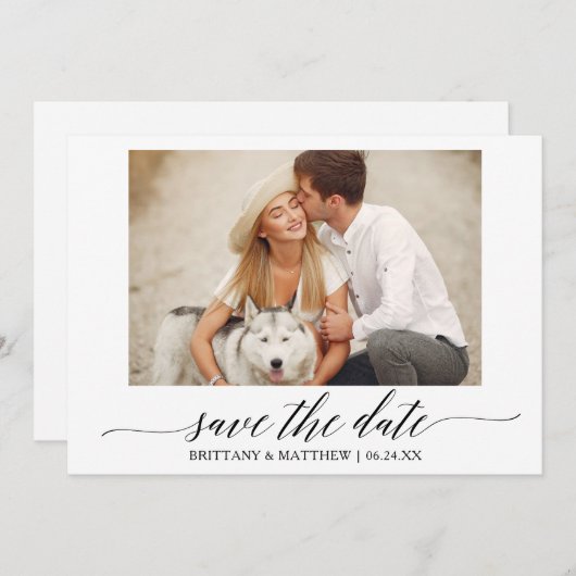 Moderne Calligrafie Script Couple Photo Wedding Save The Date (Voorkant / Achterkant)