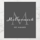 Moderne Calligrafie Script Gray White Monogram Nam Wijn Etiket (Enkel label)